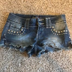 Studded denim shorts